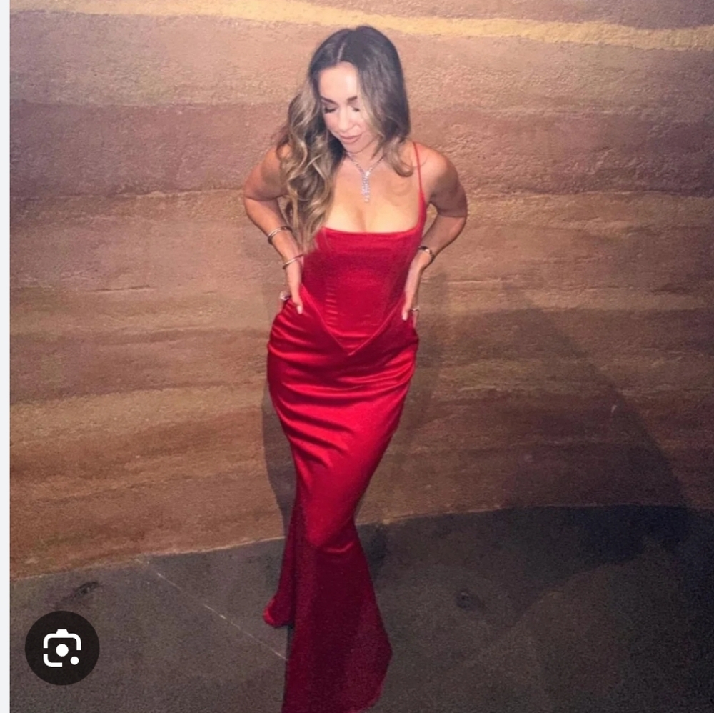 House of Cb Olivette red pointed corset maxi gown